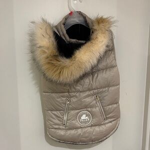 Pajar Dog Tan Puffer Vest with Faux Fur Trim